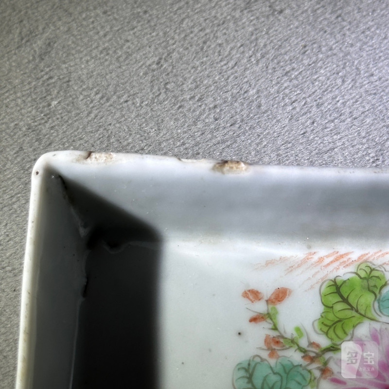 清晚期-民国 粉彩花鸟纹四方盘 - 图7
